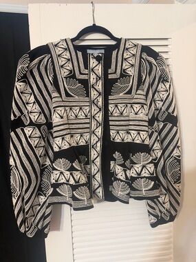 ANTONIO MELANI Black Blazer with Ivory Embroidered Geometric Motifs